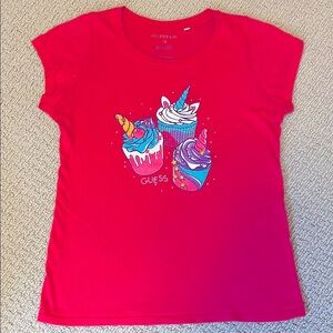 Guess Kids brand Red-ish pink Unicorn Cupcake T-Shirt girls youth size 8-12 (M)